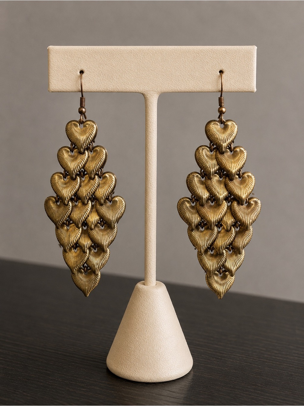 Gold Heart Statement Dangle Earrings